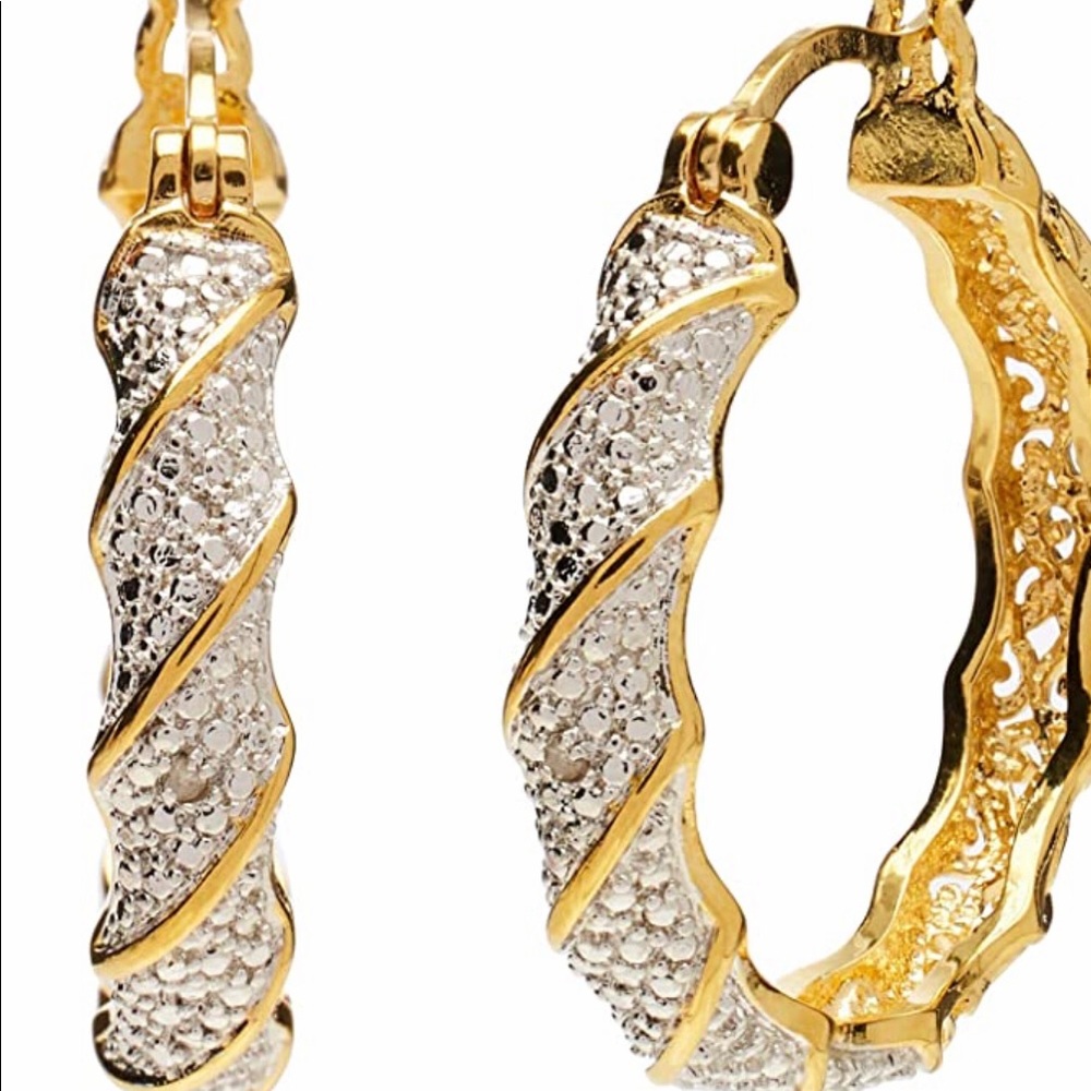 Hoop Earrings Diamond Accent Tone